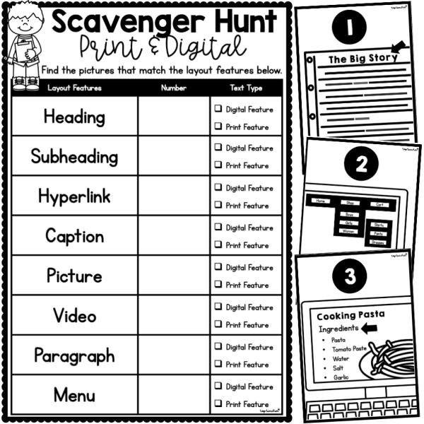 Digital Print Layout Features Scavenger Hunt Top Teacher