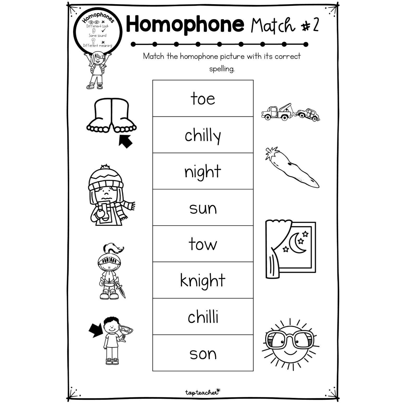 Homophone Match Worksheets Top Teacher