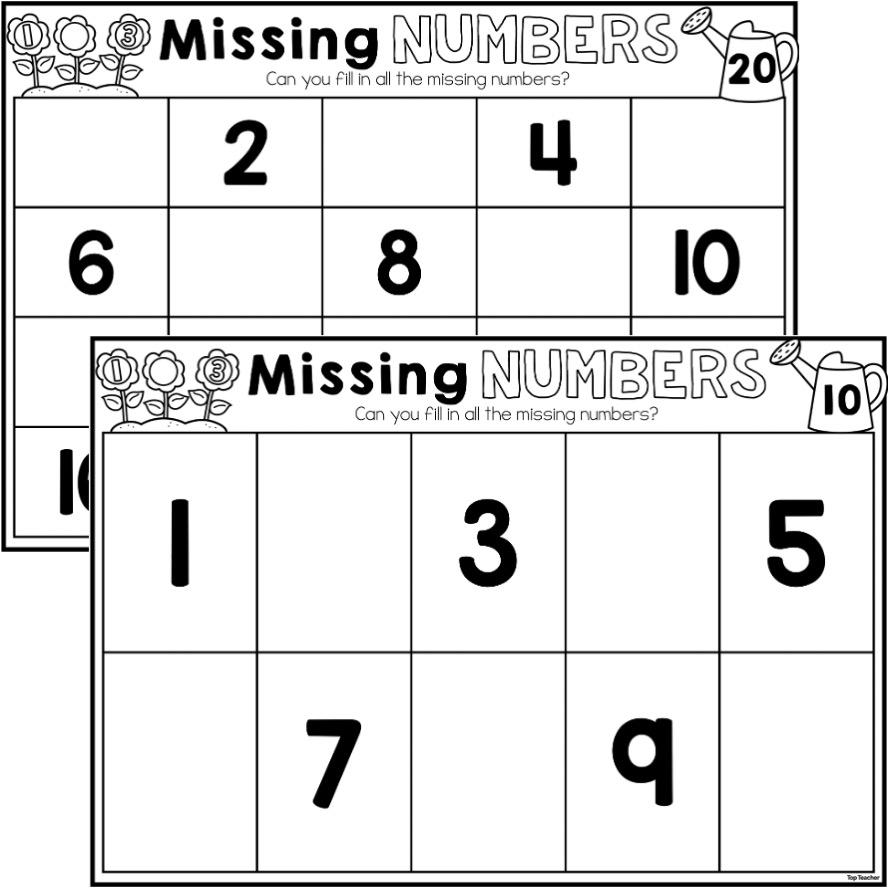 Missing Numbers to 10 & 20 Worksheets top teacher