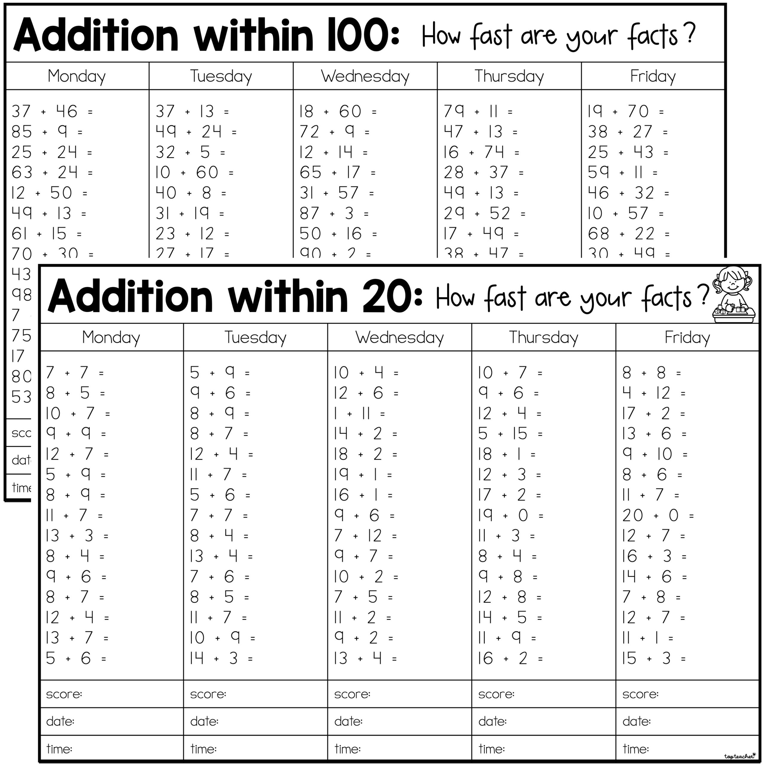 Math Drills Addition And Subtraction