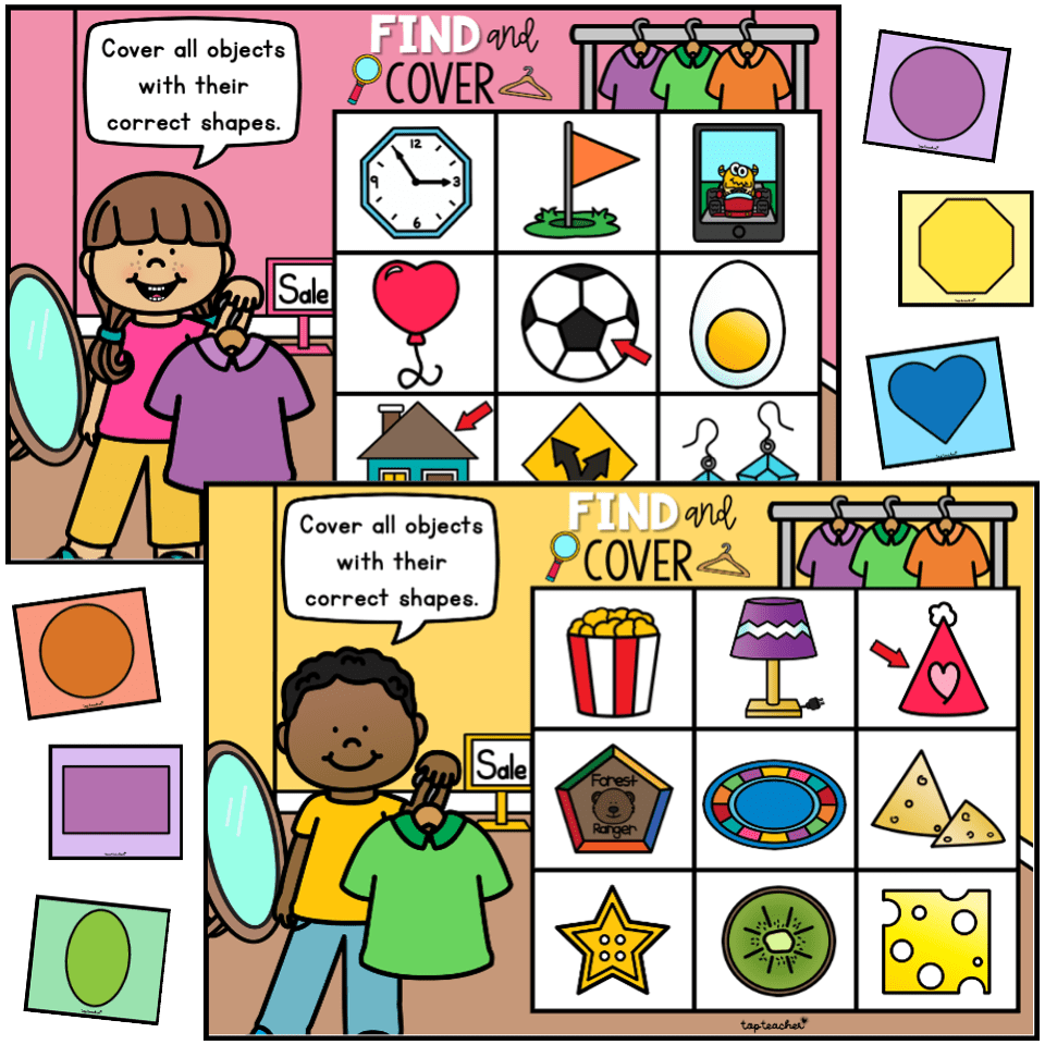 2D Shapes Task Cards: Find & Cover – Top Teacher