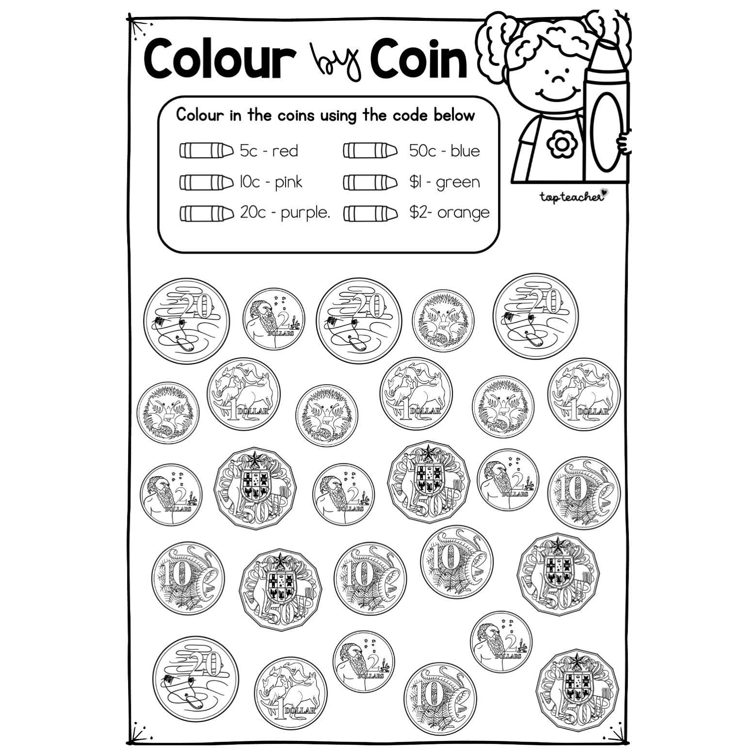 Color And Count The Coins Activity (Teacher-Made) Twinkl color-and-count-the-coins-activity-teacher-made-twinkl
