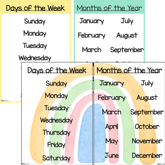 Days & Months Posters Rainbow - Top Teacher