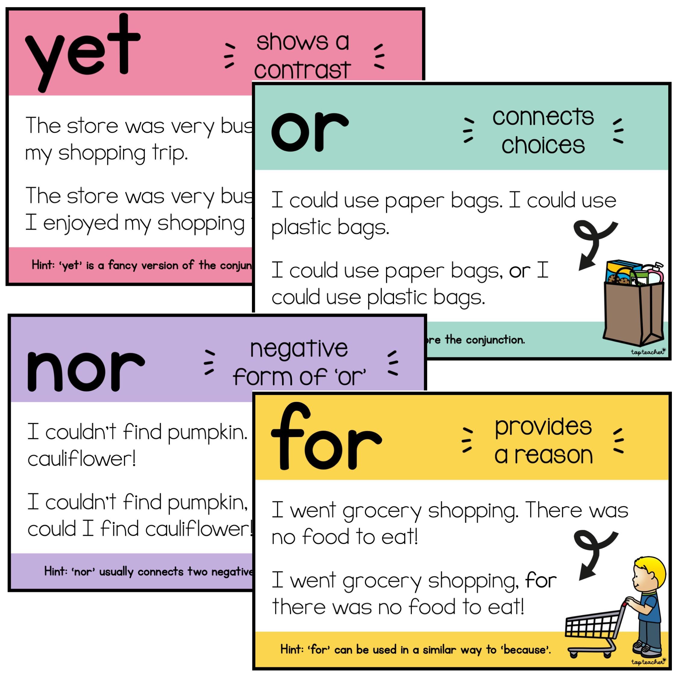 Mini Coordinating Conjunctions Posters – Top Teacher