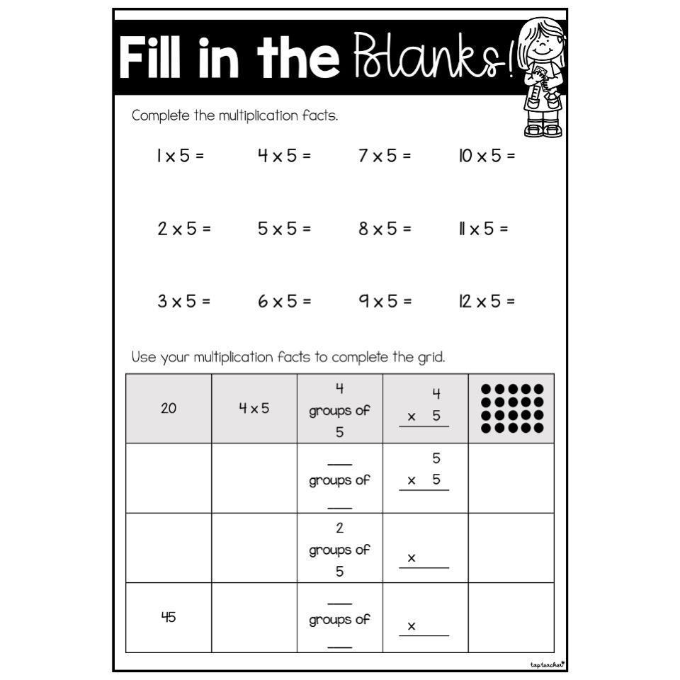 Fill in the blanks multiplication 1 12 top teacher