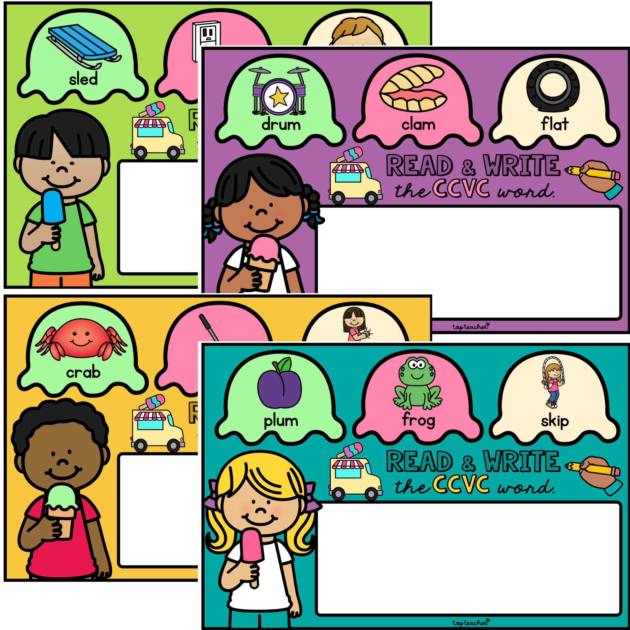 CCVC & CVCC Words Task Cards: Read & Write - Top Teacher