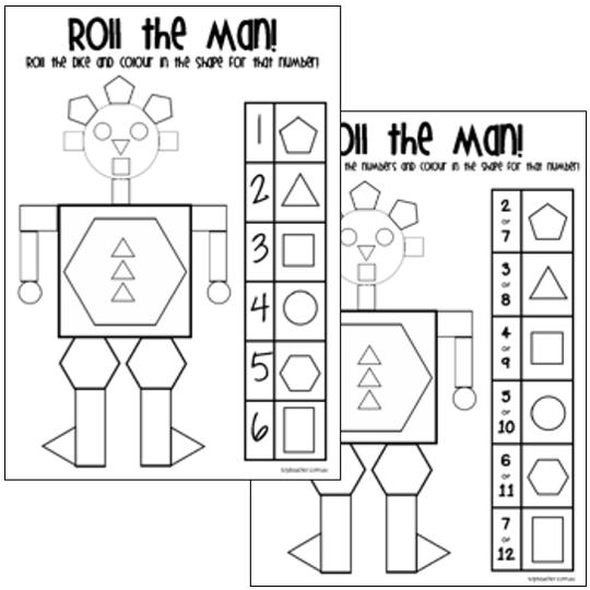 Roll the Shape Man 1 and 2 Dice – Top Teacher