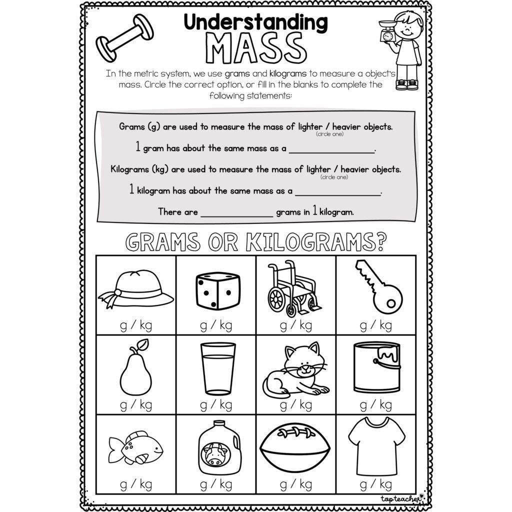 Understanding Mass Worksheet – Top Teacher