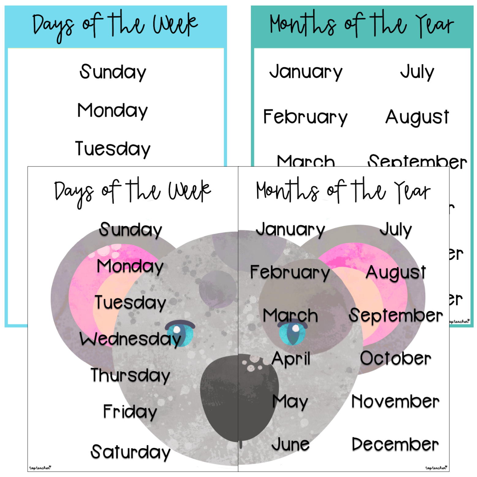 Days & Months Posters Animalia - Top Teacher