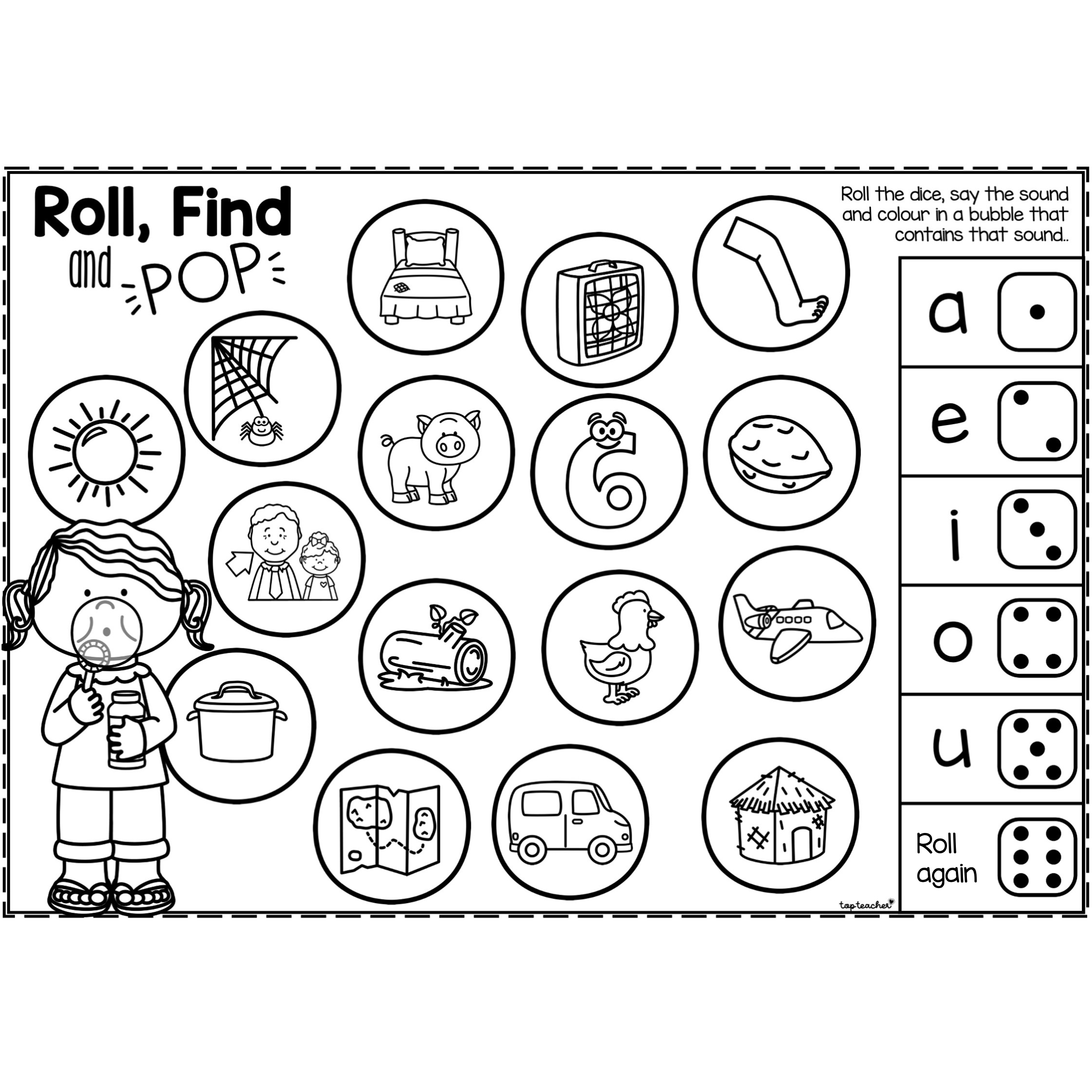 Roll Find And Pop Cvc Worksheets State Fonts Top Teacher