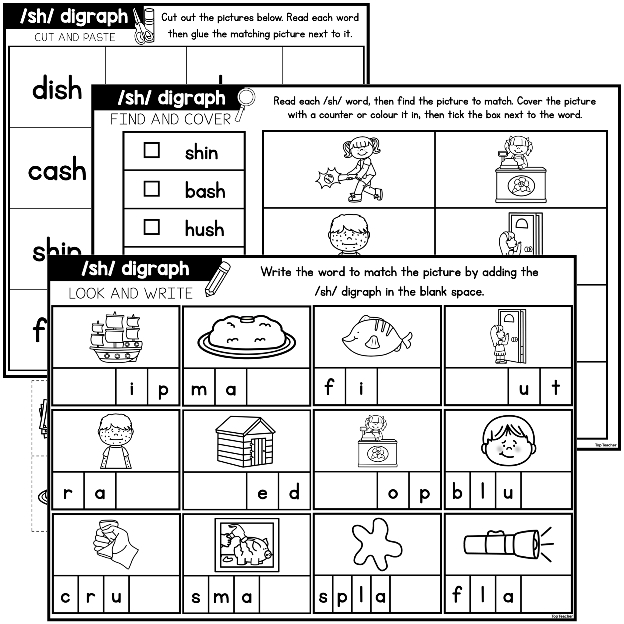 Sh Digraph Worksheet Package Top Teacher