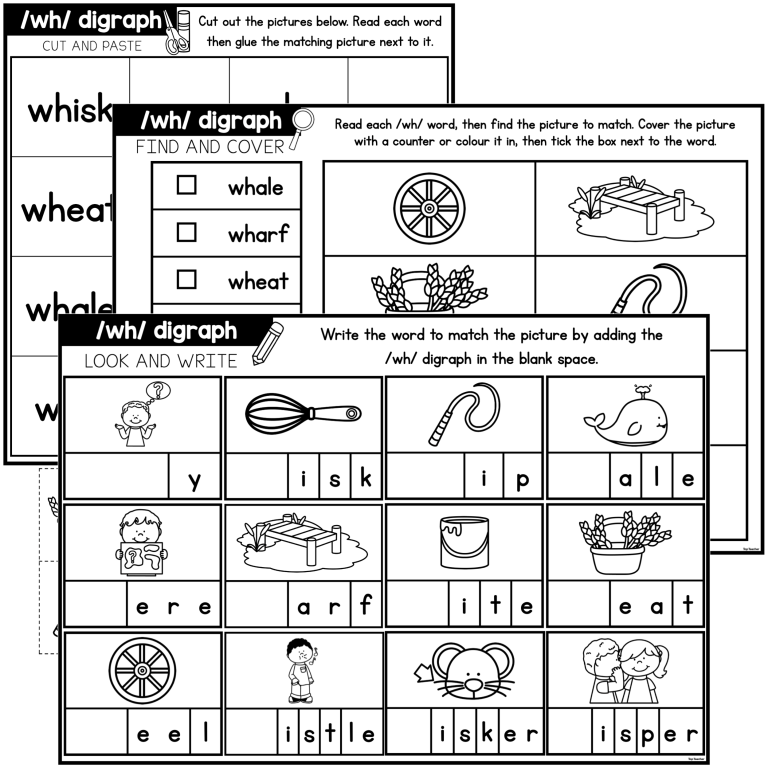 WH Digraph Worksheet PACKAGE - Top Teacher