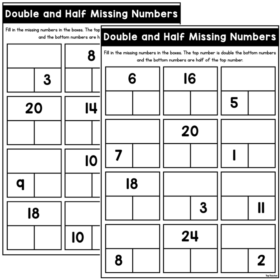 Double & Half Missing Numbers Worksheets - Top Teacher