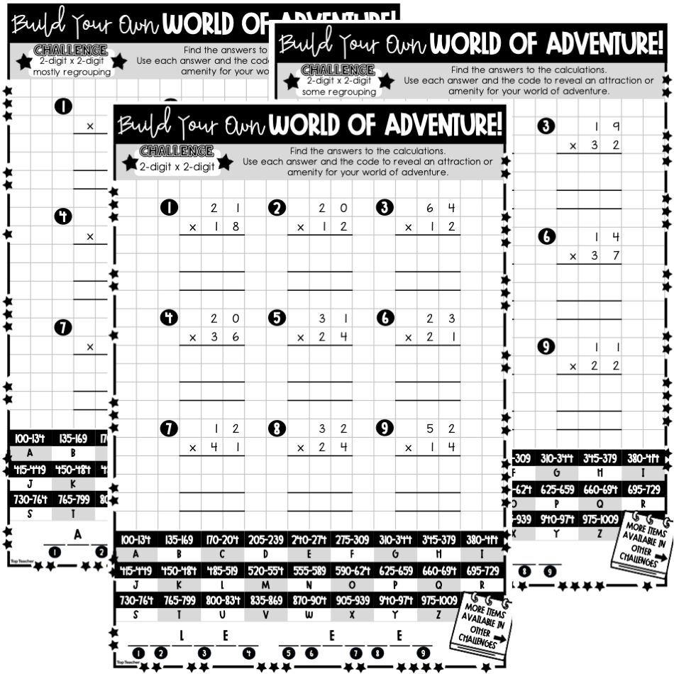 Two-Digit by Two-Digit Multiplication World of Adventure Worksheets Top Teacher
