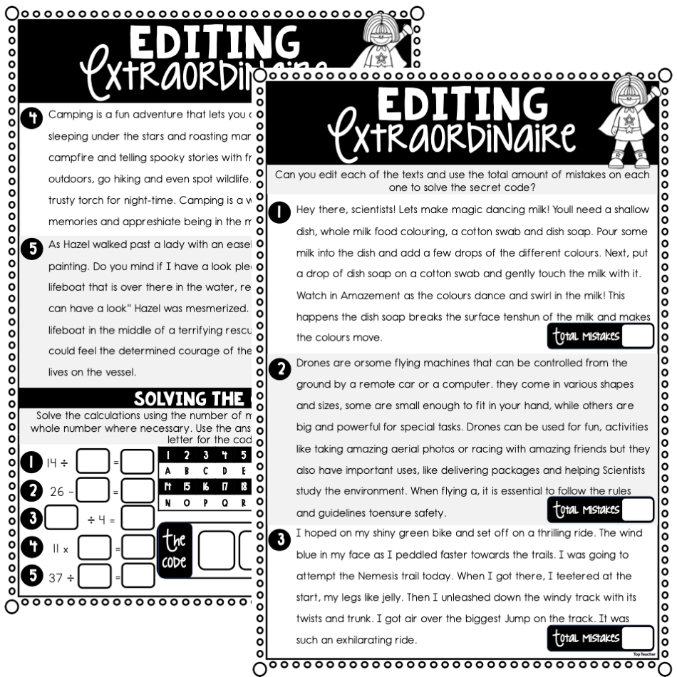 Editing Extraordinaire Code Breaker Worksheets Top Teacher