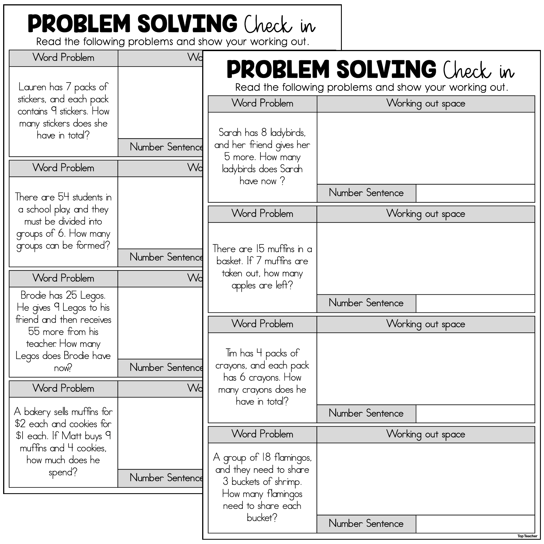 Problem Solving Check-In Assessment – Top Teacher