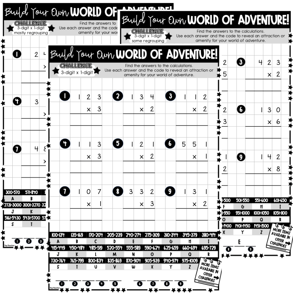 Three-Digit By One-Digit Multiplication World of Adventure Worksheets Top Teacher