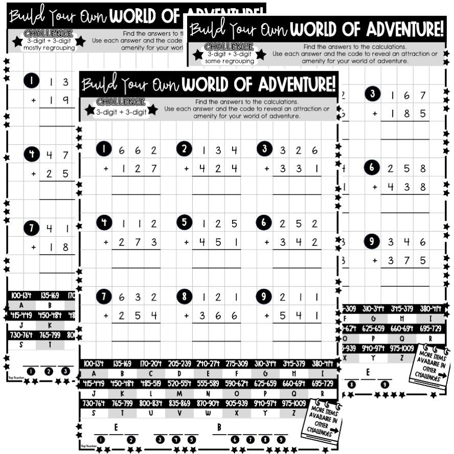 Updated Three-Digit Add Three-Digit World of Adventure Worksheets top teacher