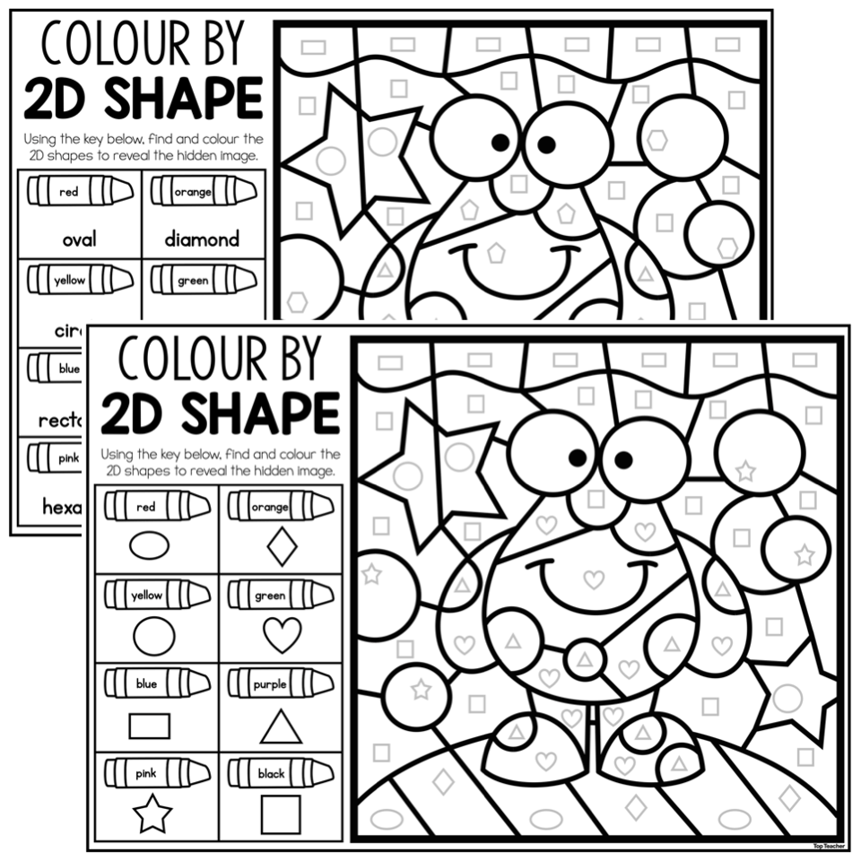 Colour by 2D Shape Worksheet – Top Teacher