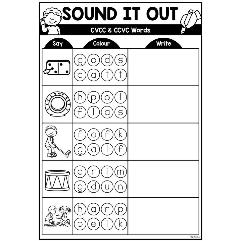 Sound Button Spelling Worksheet Cvcc And Ccvc Top Teacher