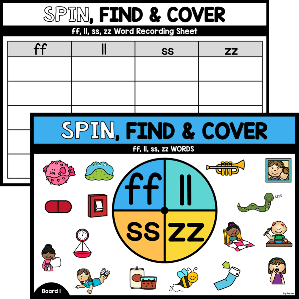 Spin, Find & Cover ff ll ss zz top teacher