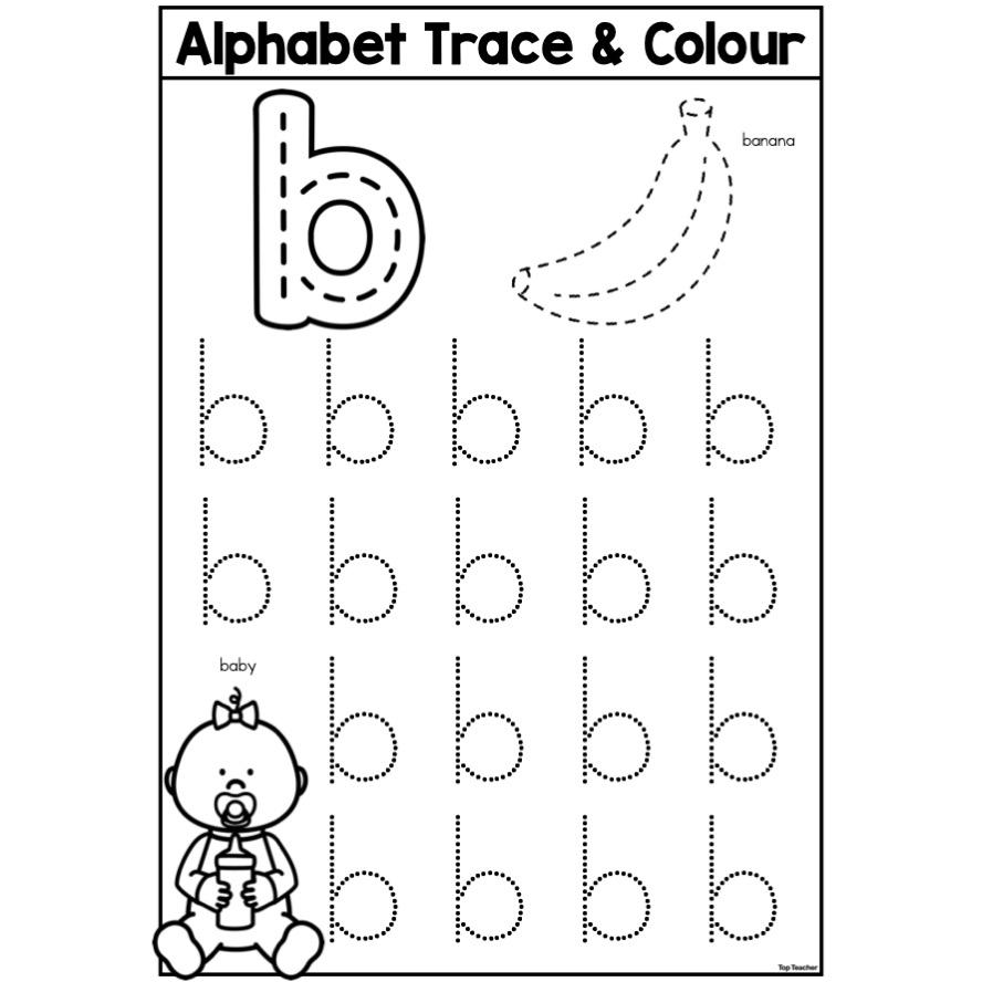 Alphabet Trace & Colour Worksheet - Letter b Top Teacher