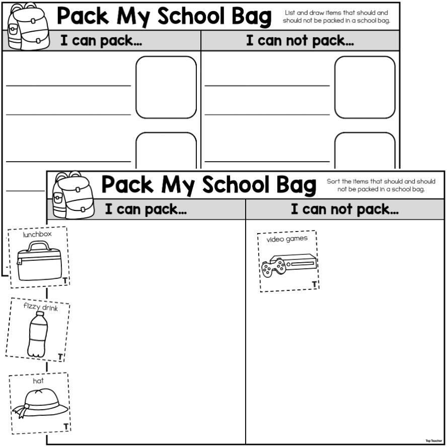 Pack My School Bag Worksheet top teacher