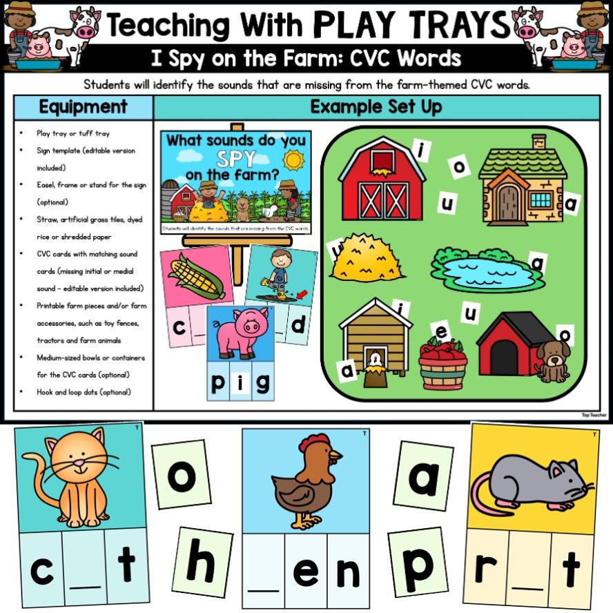 Teaching With Play Trays - CVC Words on the Farm top teacher