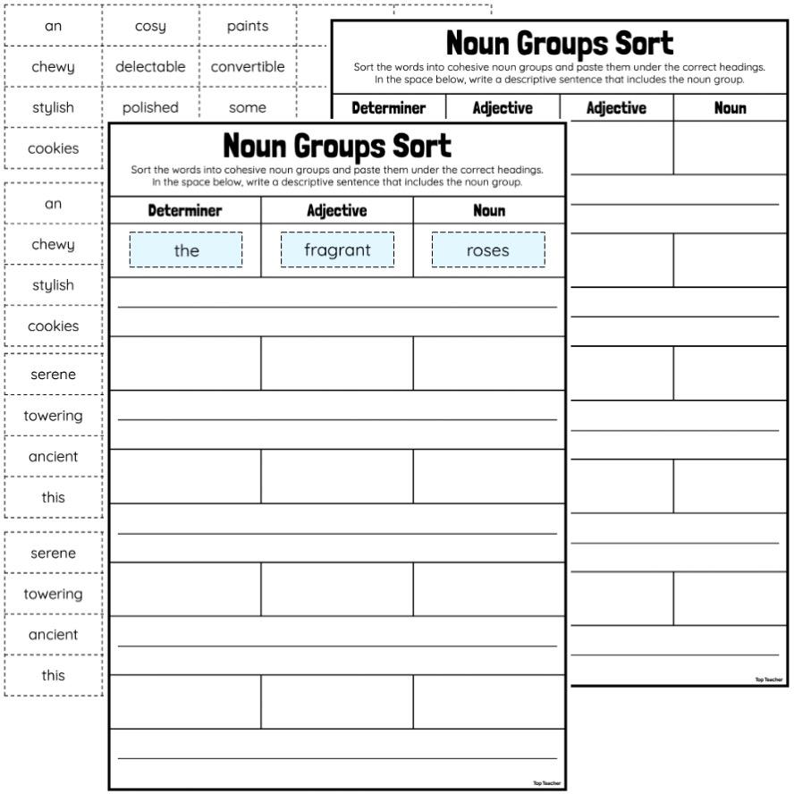 Noun Groups Sort Worksheets top teacher
