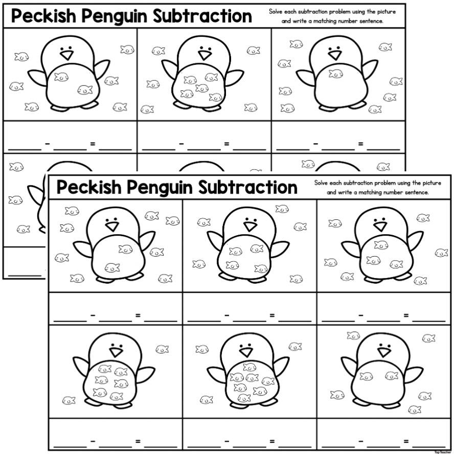 Peckish Penguin Subtraction Within 10 Worksheets top teacher