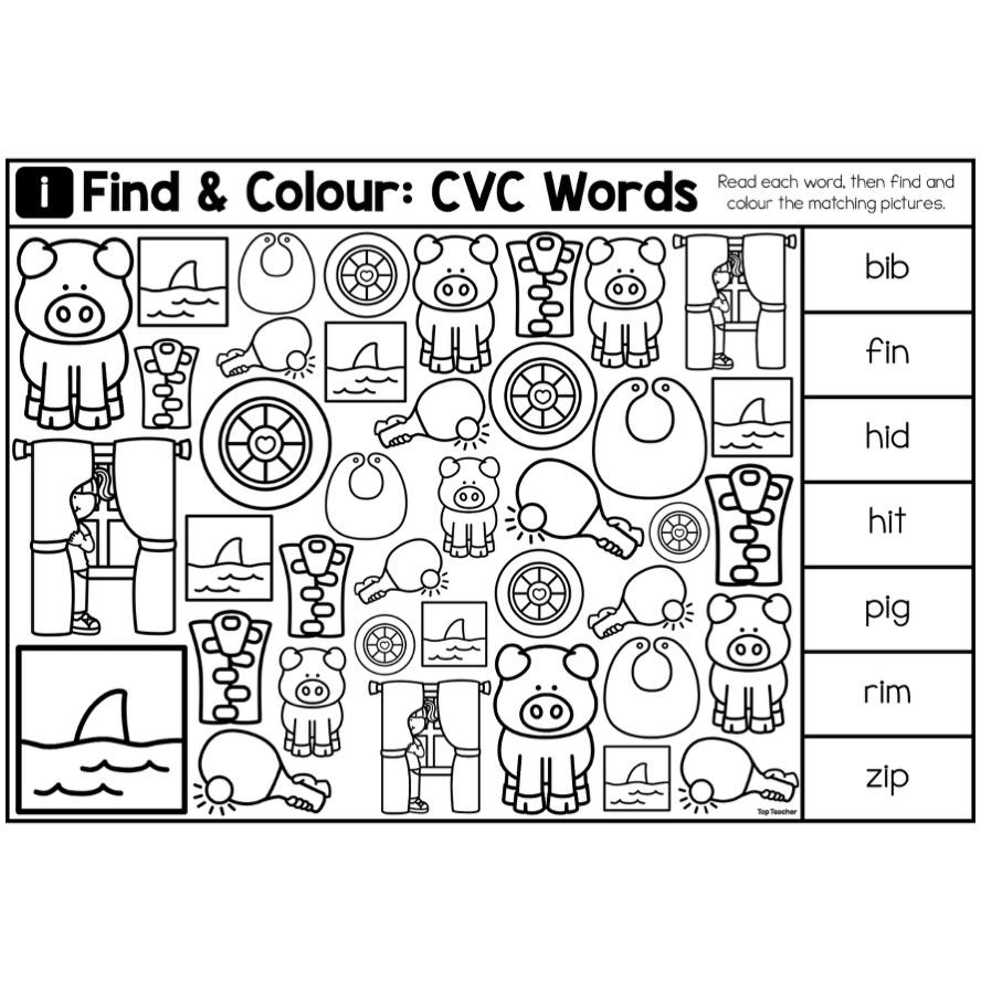 Find & Colour CVC Worksheet i top teacher