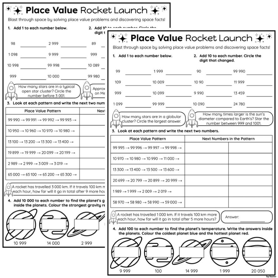 Place Value Rocket Launch Worksheet Top Teacher