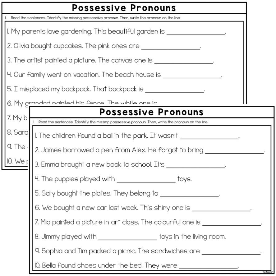 Possessive Pronouns Worksheets top teacher