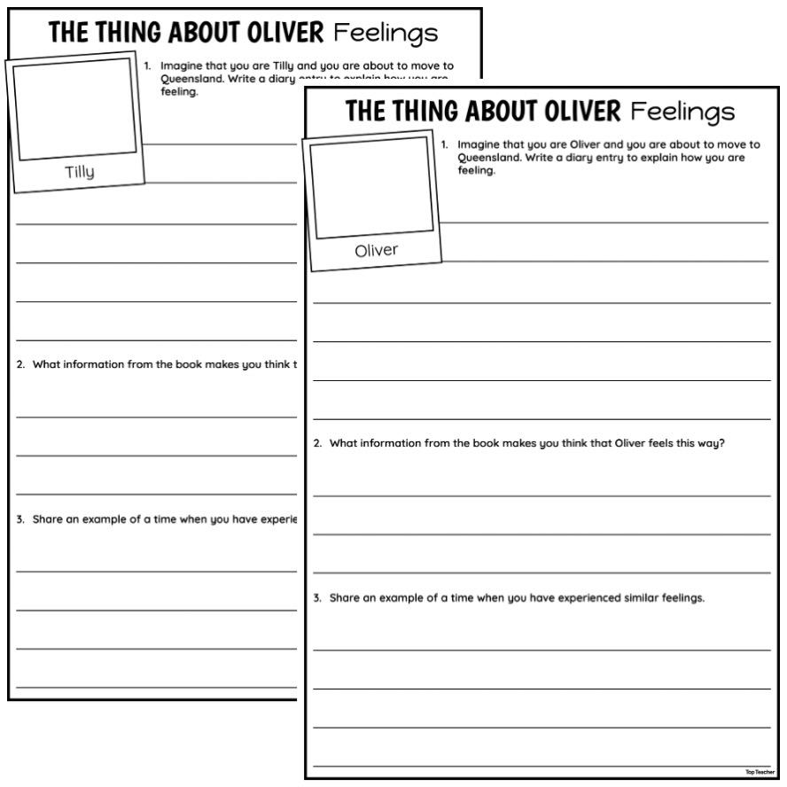 The Thing About Oliver Feelings Worksheets top teacher